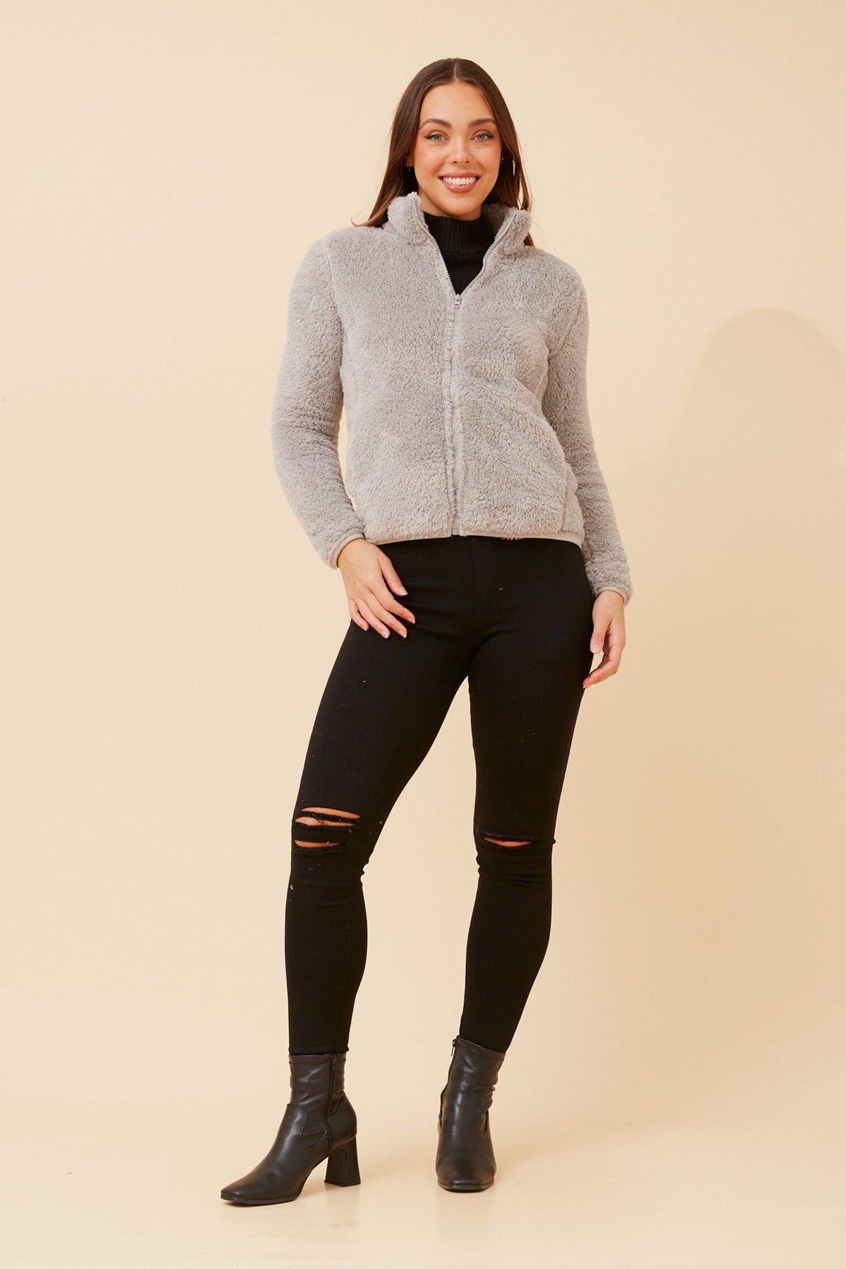 Caroline Morgan Australia LYN TEDDY FUR JACKET (Grey)