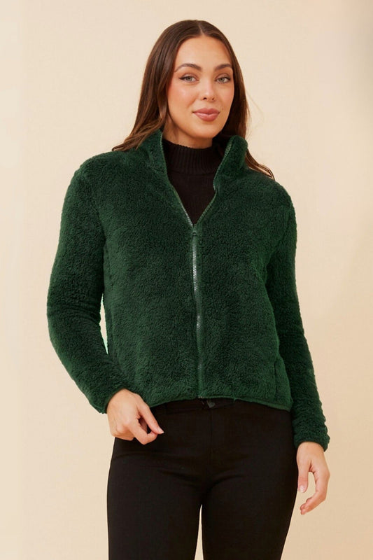 Image of Coats & Jackets. Product name - LYN TEDDY FUR JACKET in Khaki colour by brand - Caroline Morgan Australia