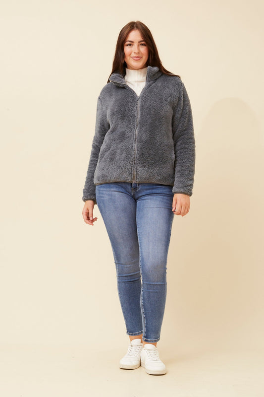Caroline Morgan Australia LYN TEDDY FUR JACKET (Pewter)