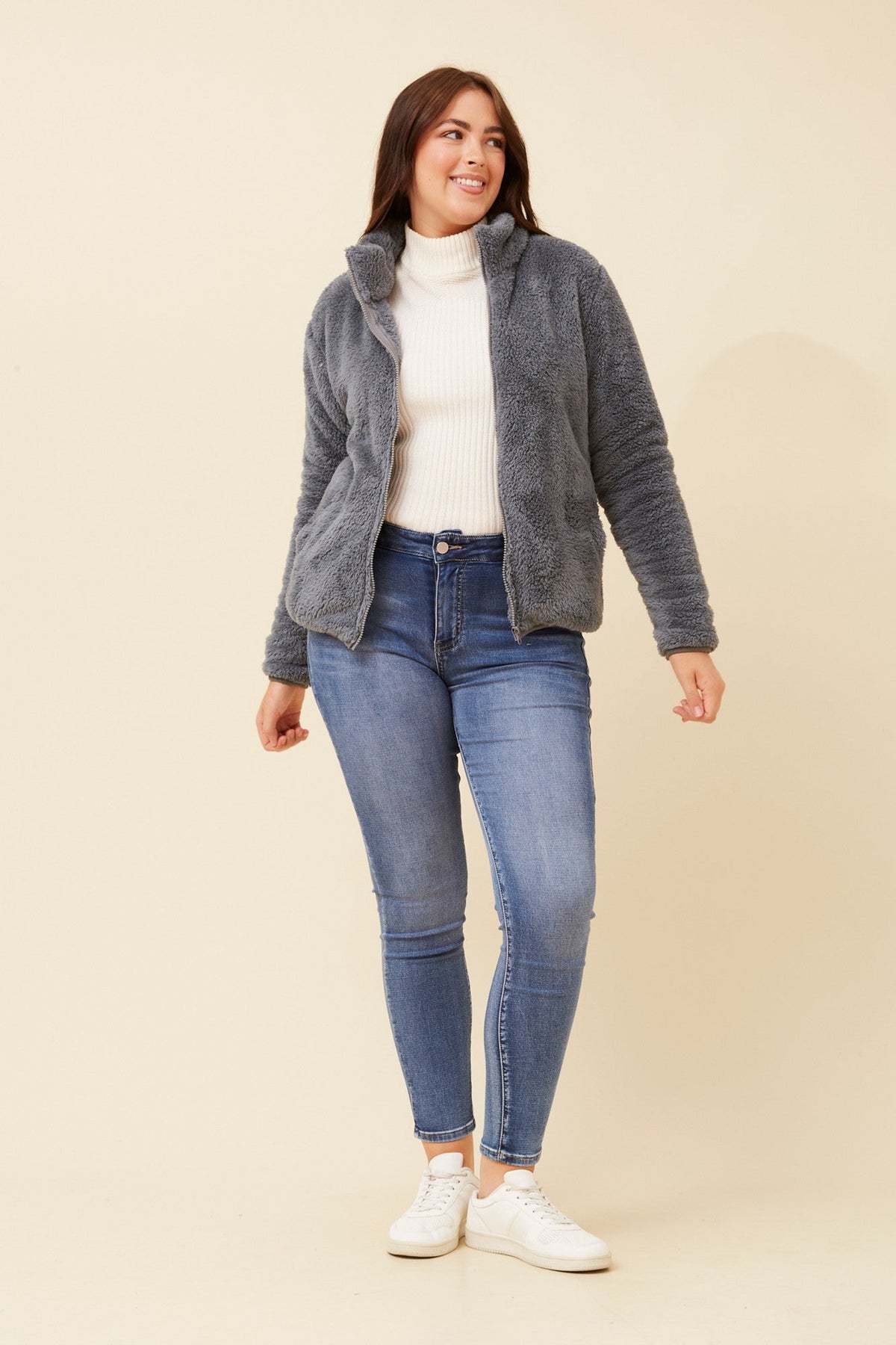 Caroline Morgan Australia LYN TEDDY FUR JACKET (Pewter)