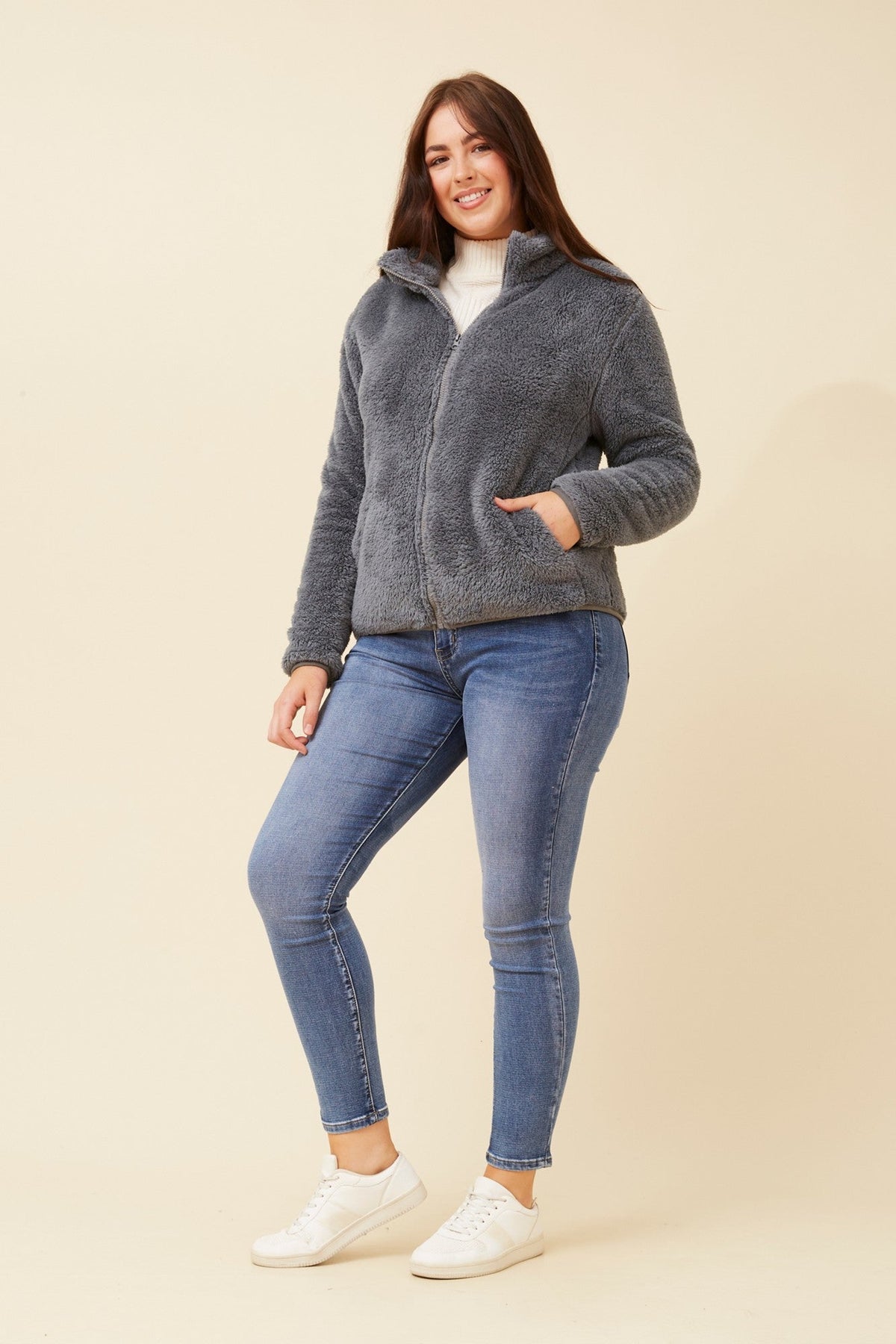 Caroline Morgan Australia LYN TEDDY FUR JACKET (Pewter)