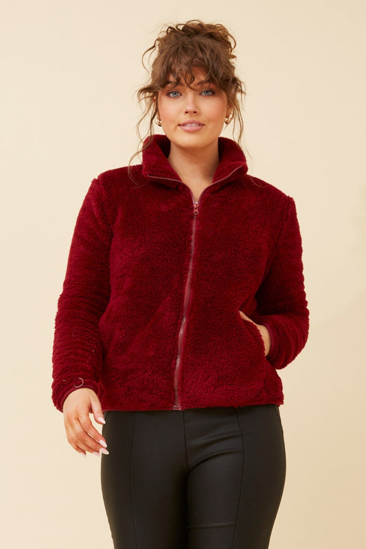 Image of Coats & Jackets. Product name - LYN TEDDY FUR JACKET in Rich Red colour by brand - Caroline Morgan Australia