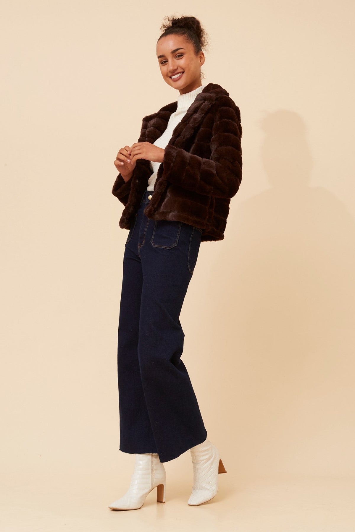 Caroline Morgan Australia MOSCOW FAUX FUR JACKET (Chocolate)