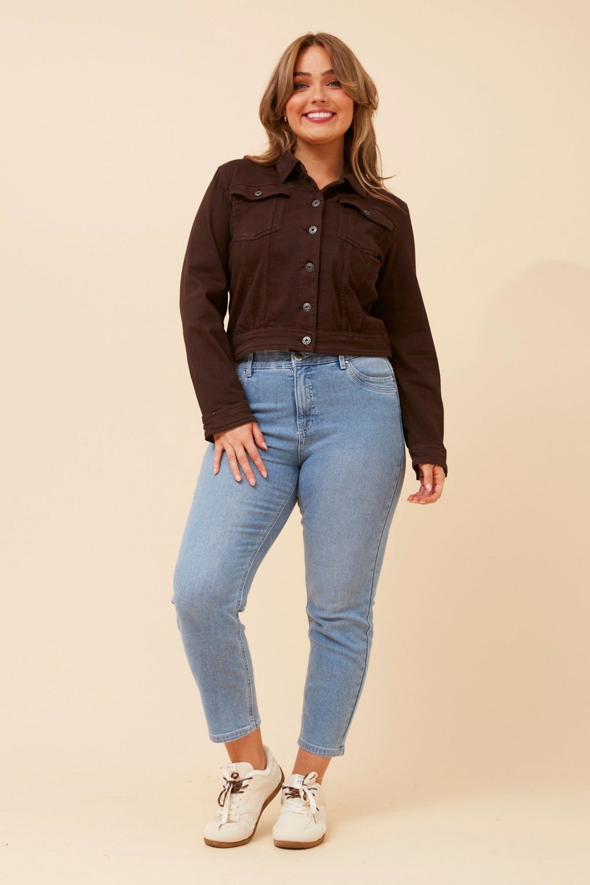 Image of Coats & Jackets. Product name - DESTINY SEQUIN WING DENIM JACKET in Bitter Chocolate colour by brand - INFINITY DENIM