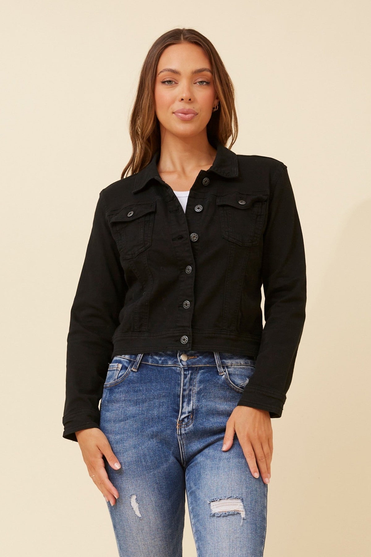 DESTINY SEQUIN WING DENIM JACKET (Black)