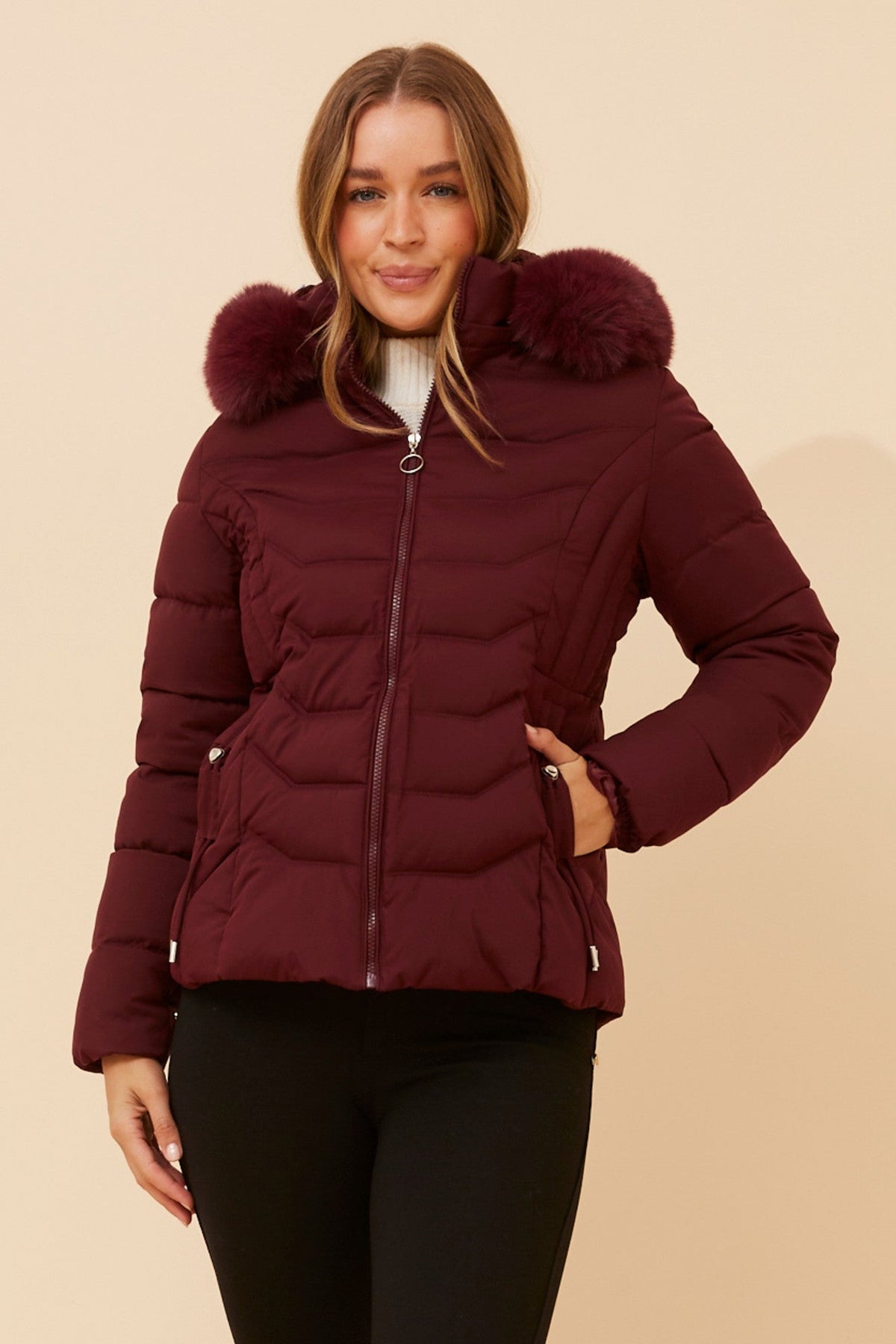 HUA FAUX FUR PUFFER JACKET (Latte)