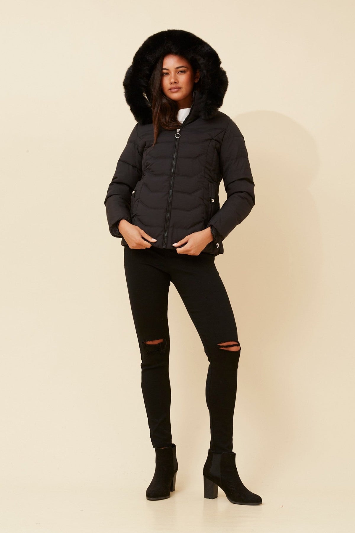 HUA FAUX FUR PUFFER JACKET (Latte)