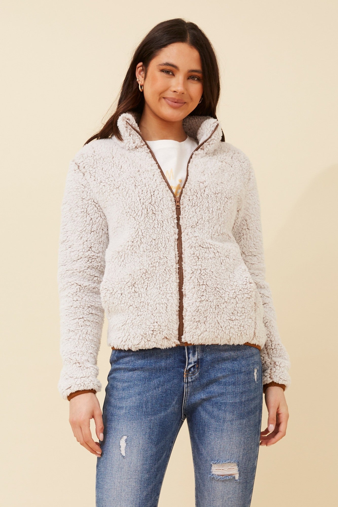 LYN FAUX FUR TEDDY JACKET (Beige)