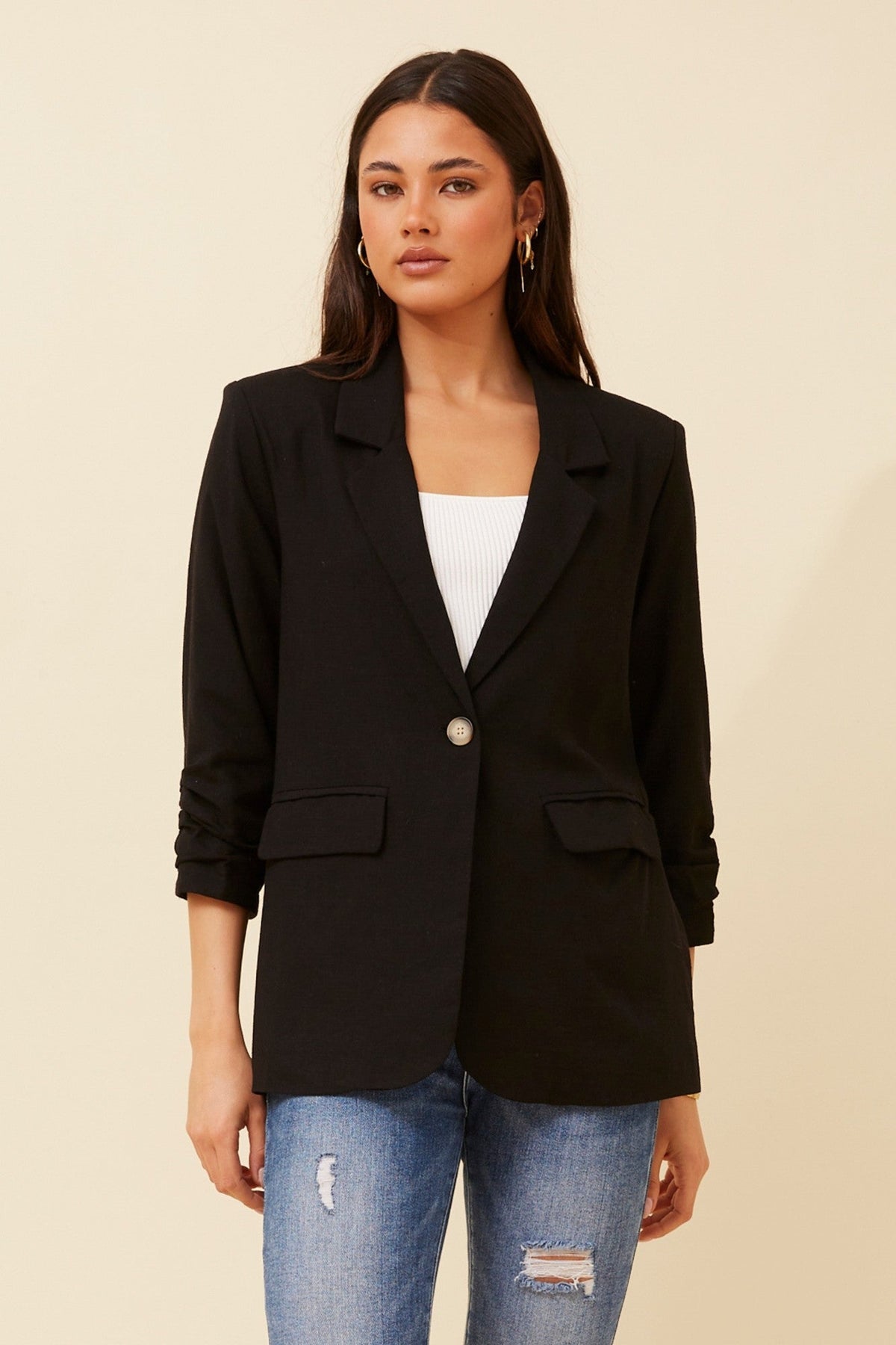 NOVELLA LINEN BLEND BLAZER (Black)