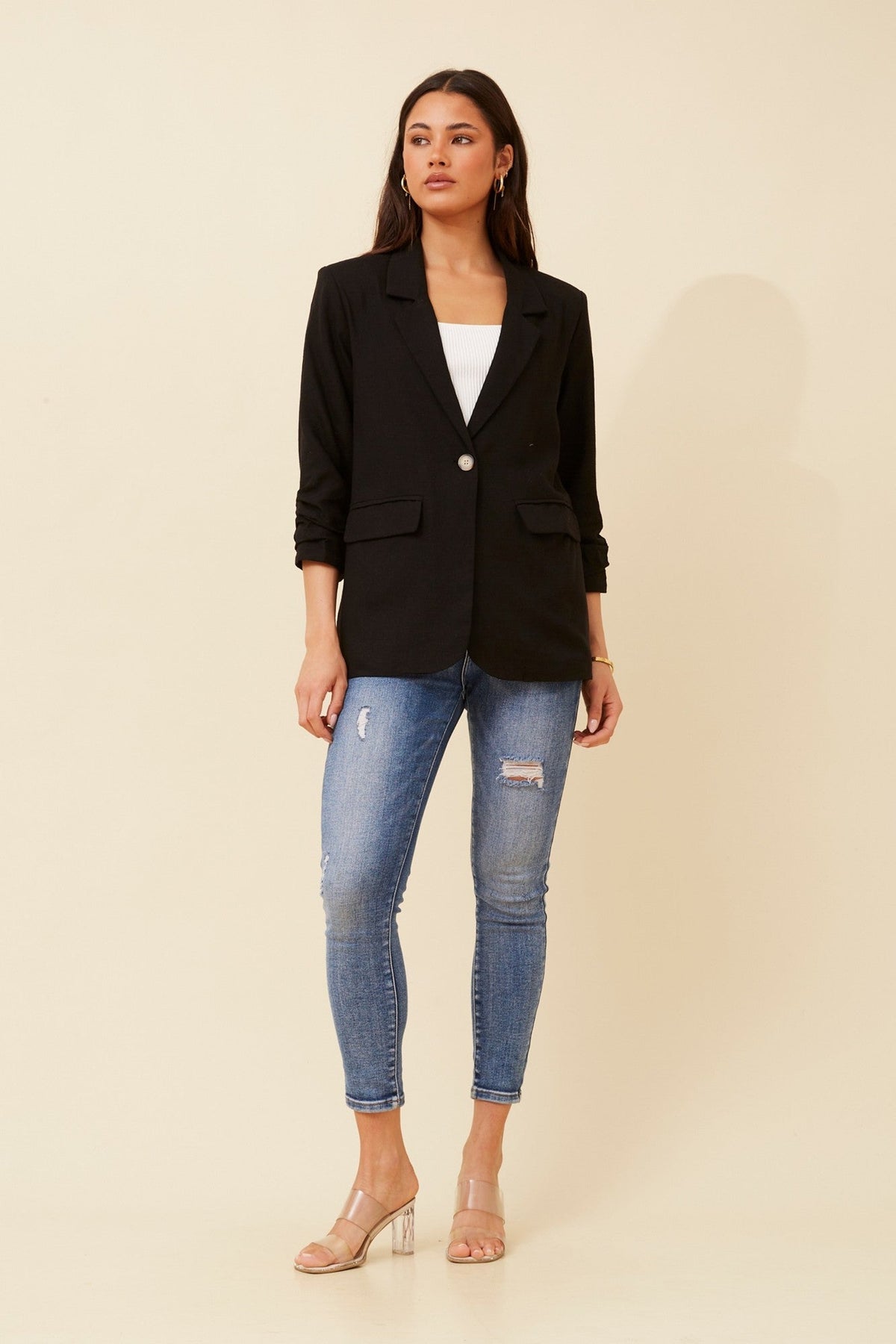 NOVELLA LINEN BLEND BLAZER (Black)