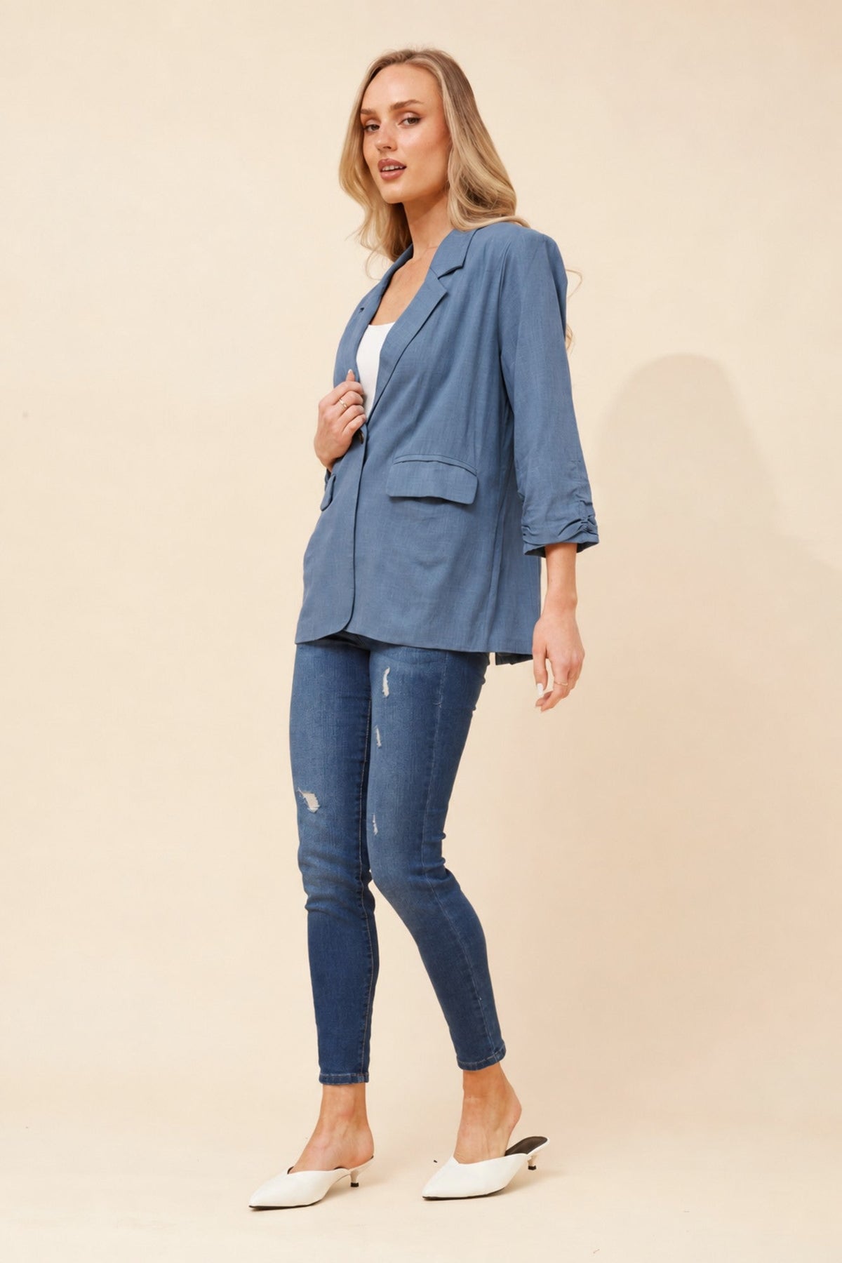 Caroline Morgan Australia NOVELLA LINEN BLEND BLAZER (Indigo)