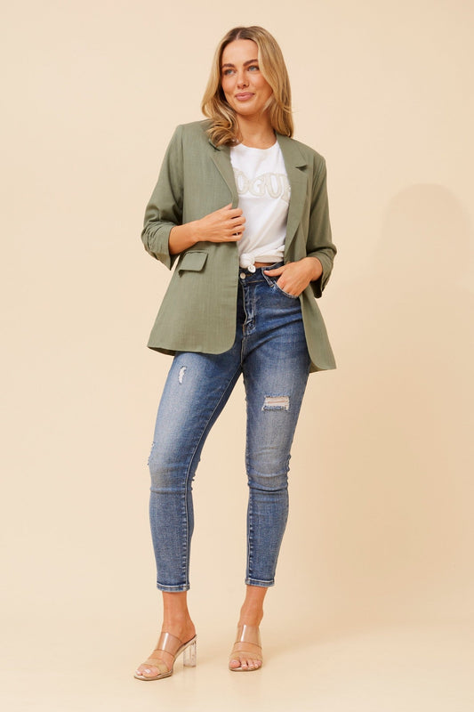 Caroline Morgan Australia NOVELLA LINEN BLEND BLAZER (Khaki)