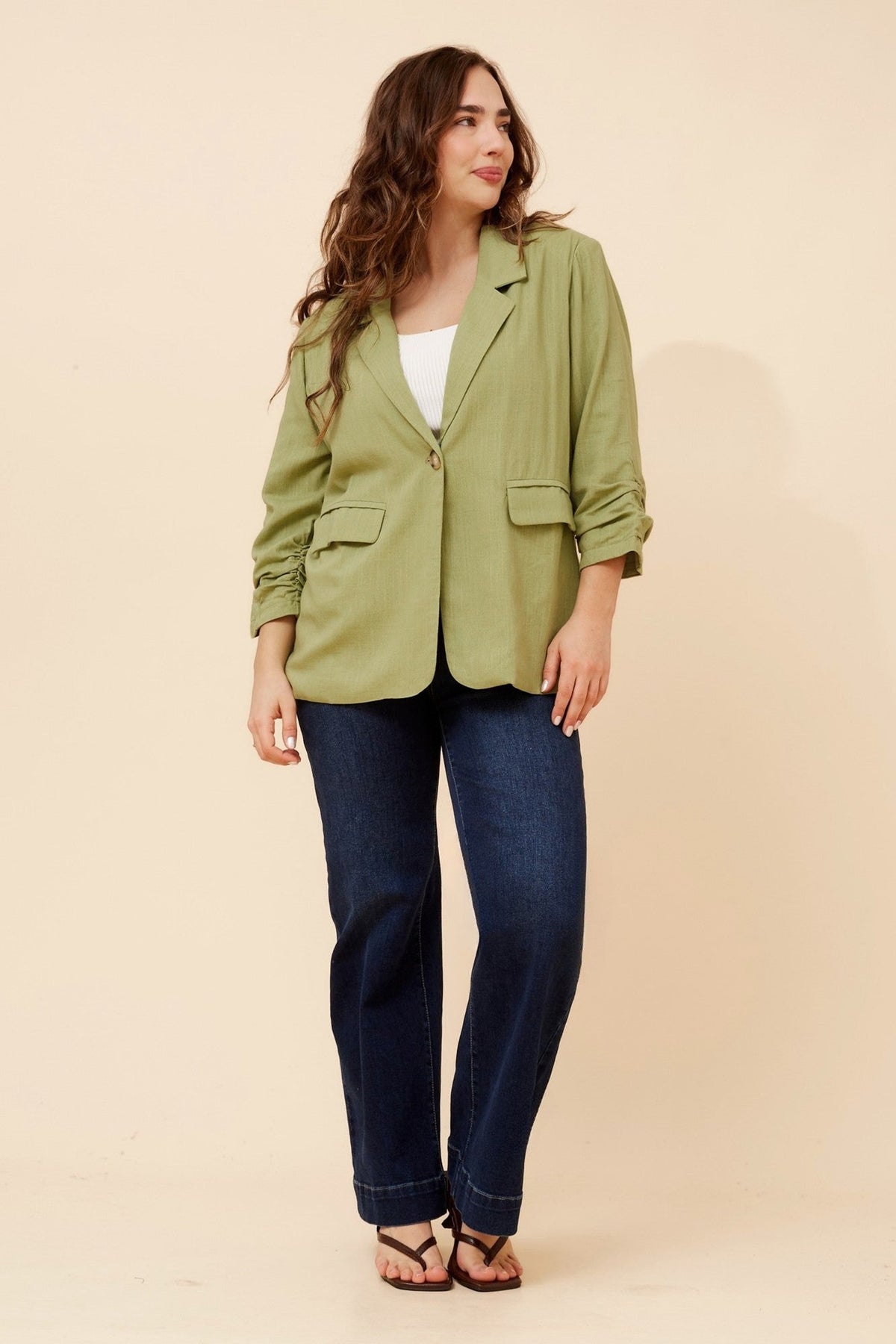 Caroline Morgan Australia NOVELLA LINEN BLEND BLAZER (Pistachio)