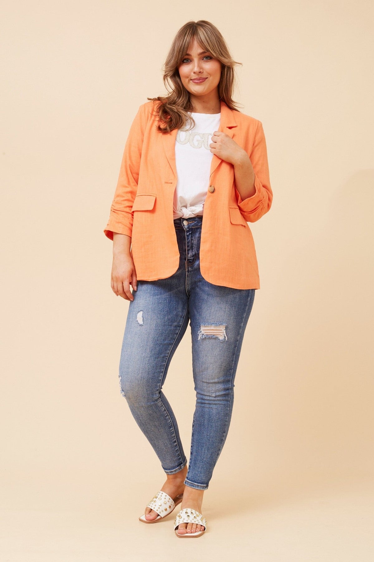 Caroline Morgan Australia NOVELLA LINEN BLEND BLAZER (Tangerine)