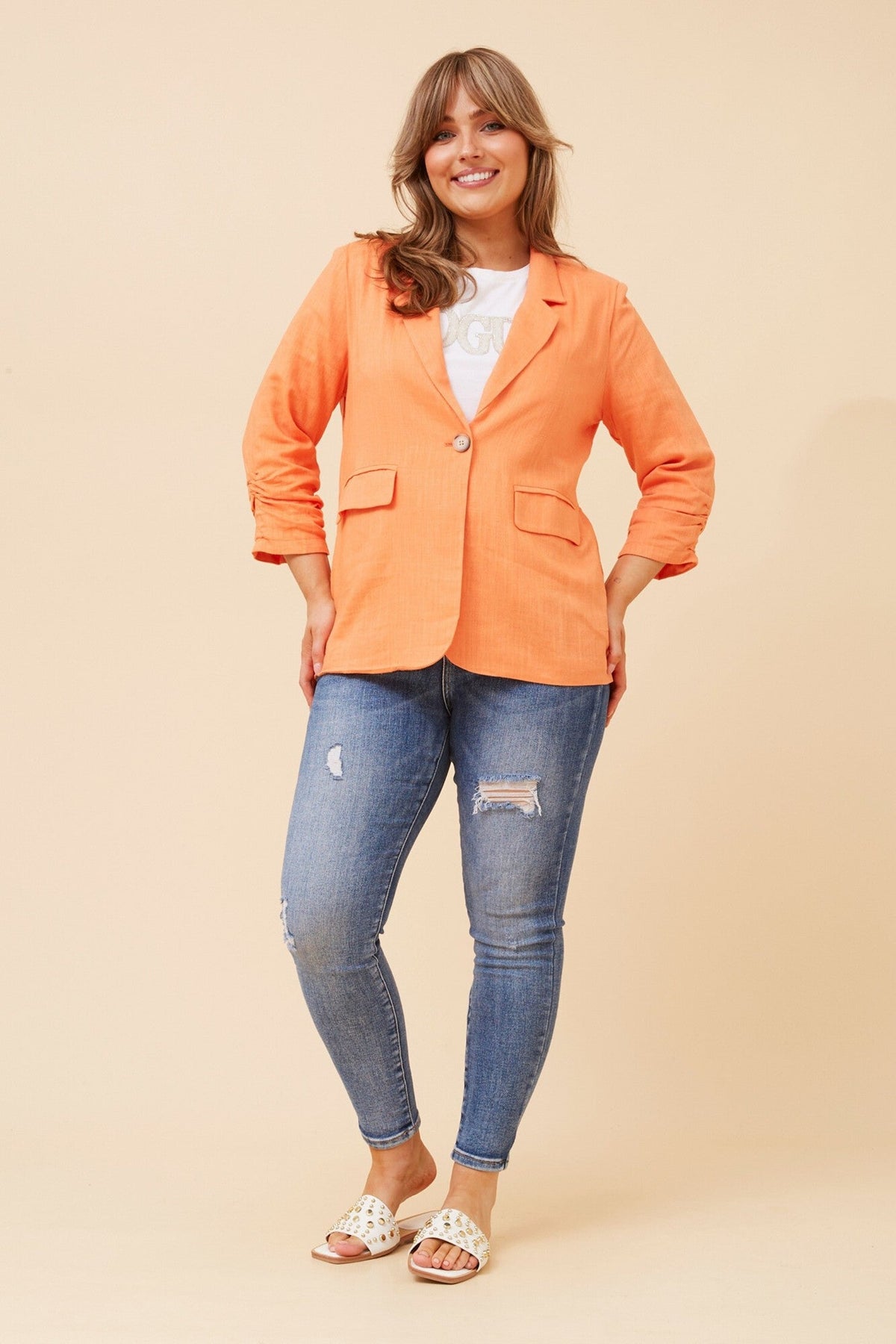 Caroline Morgan Australia NOVELLA LINEN BLEND BLAZER (Tangerine)