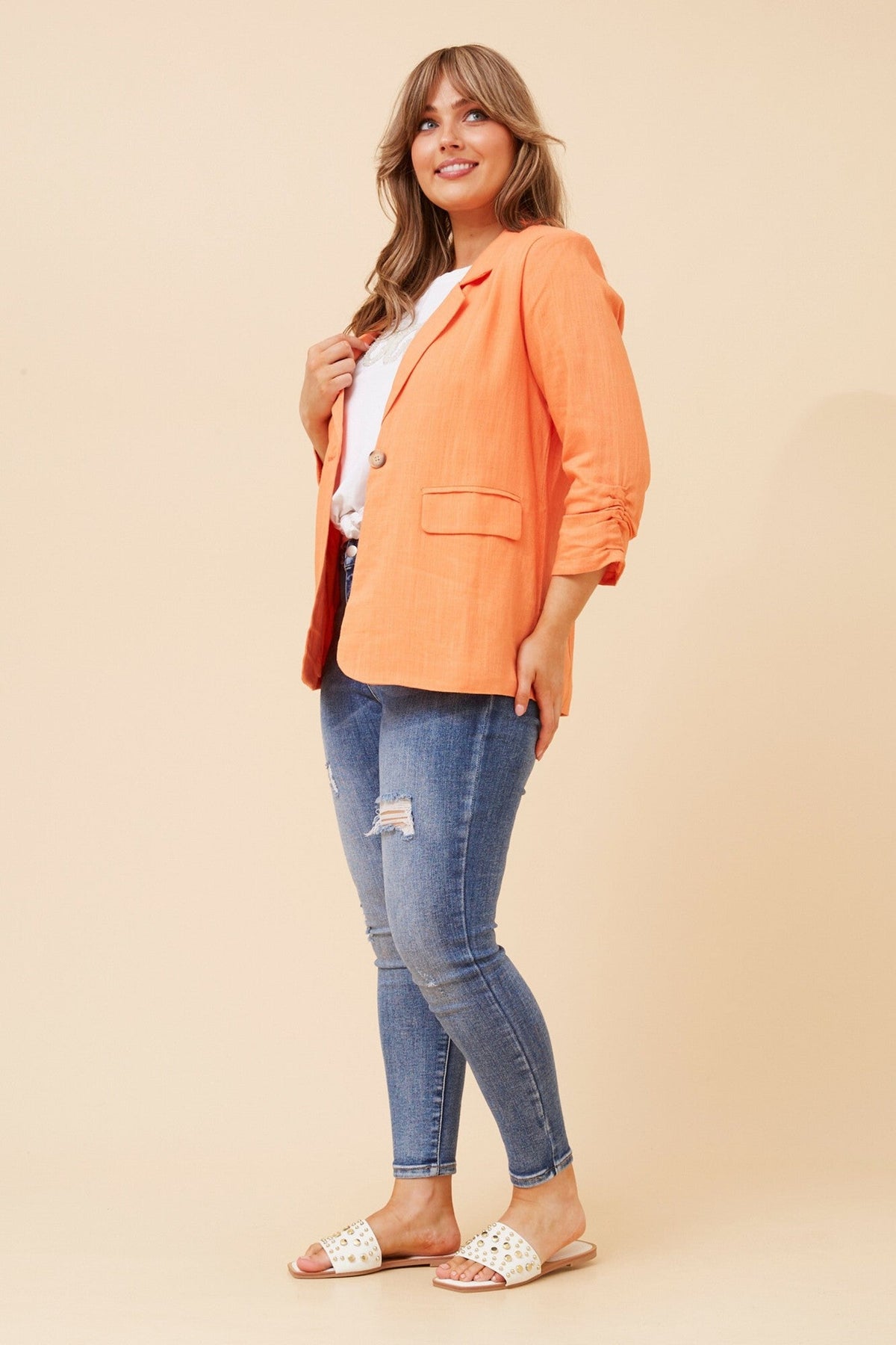 Caroline Morgan Australia NOVELLA LINEN BLEND BLAZER (Tangerine)