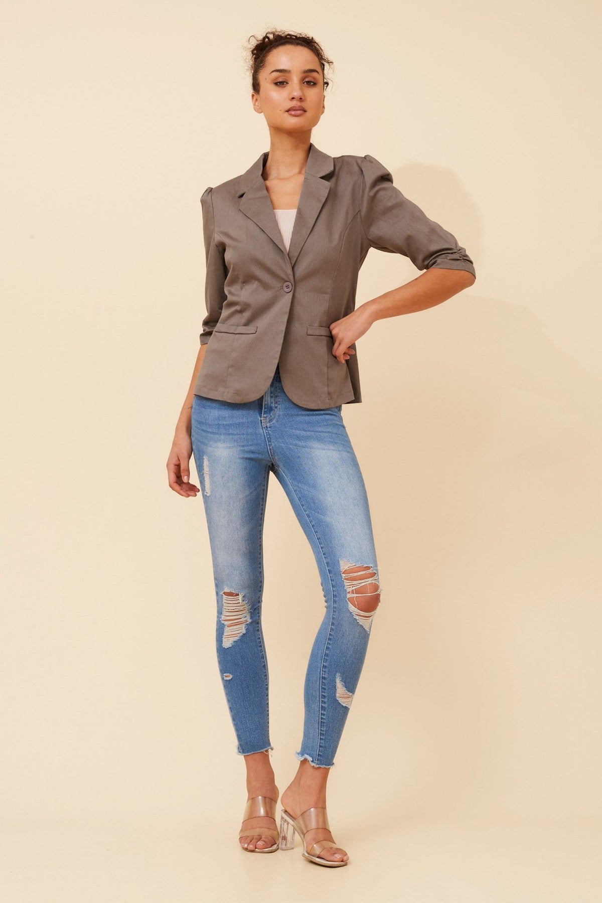 Caroline Morgan Australia MILOS SOLID BLAZER (Taupe)