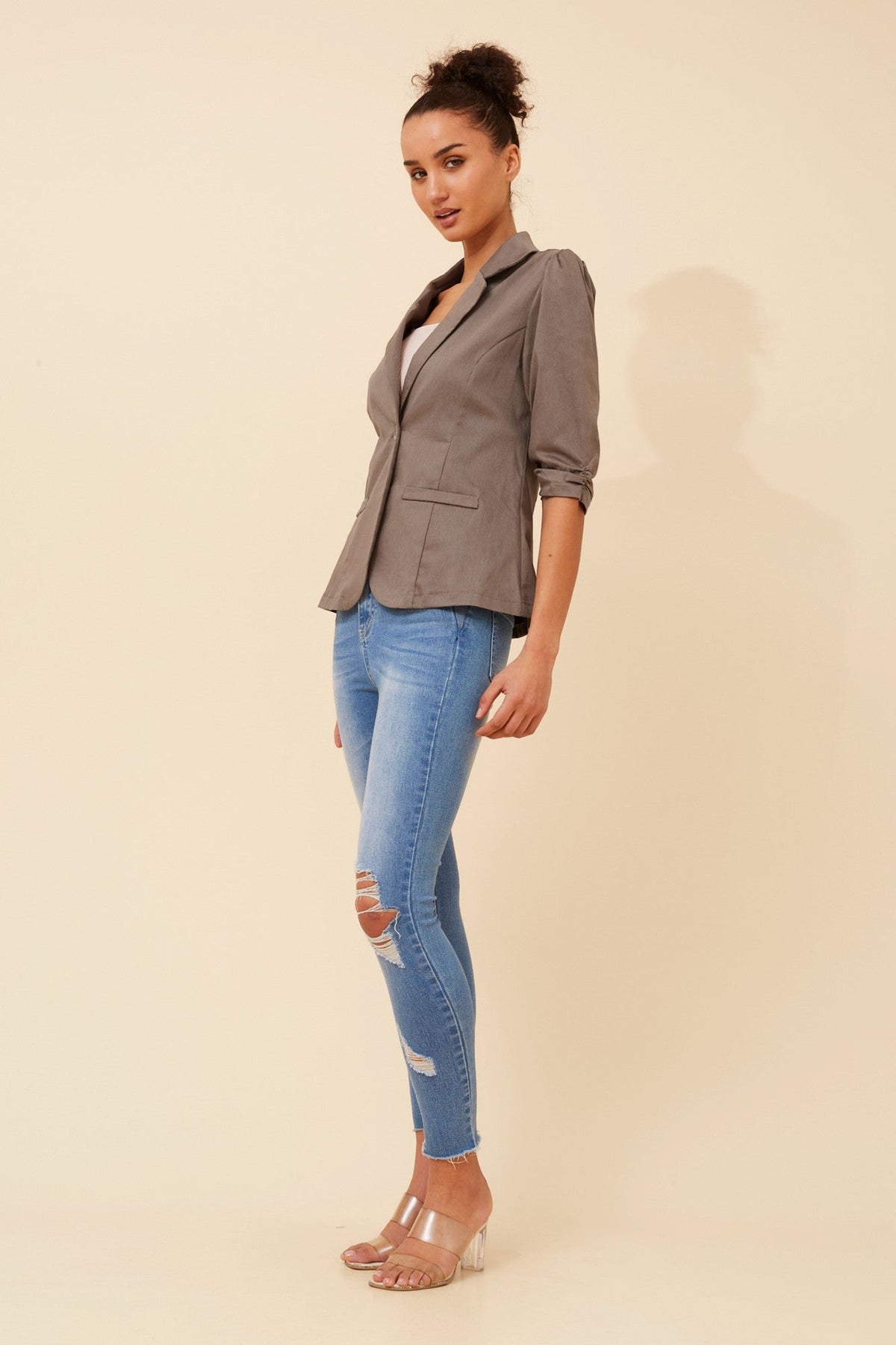 Caroline Morgan Australia MILOS SOLID BLAZER (Taupe)