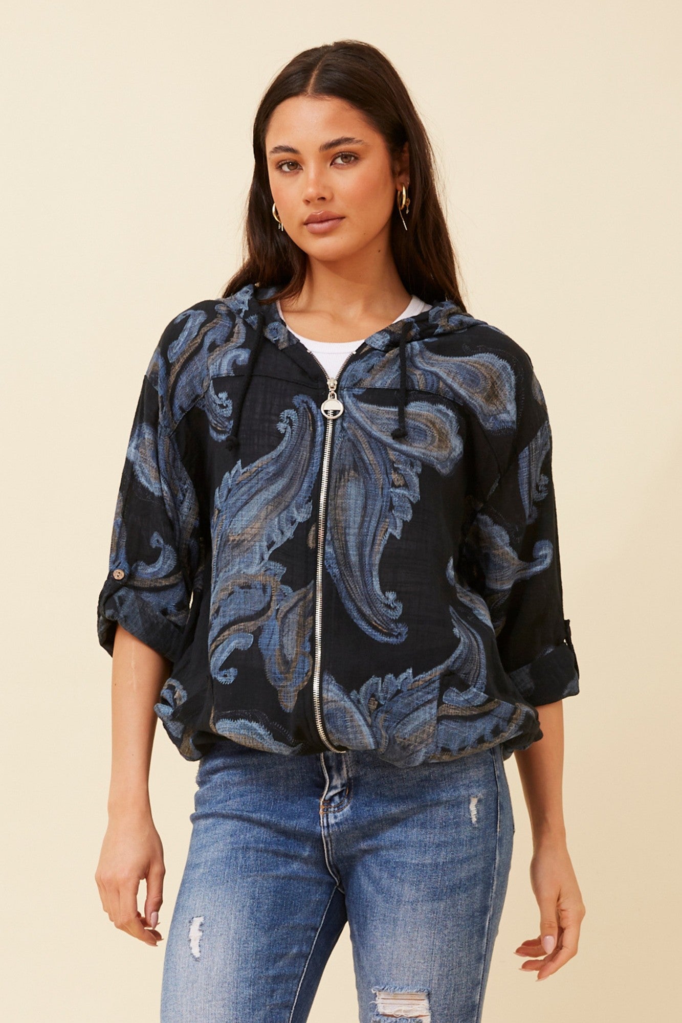 FIORINA PAISLEY PRINT HOODY JACKET (Khaki)