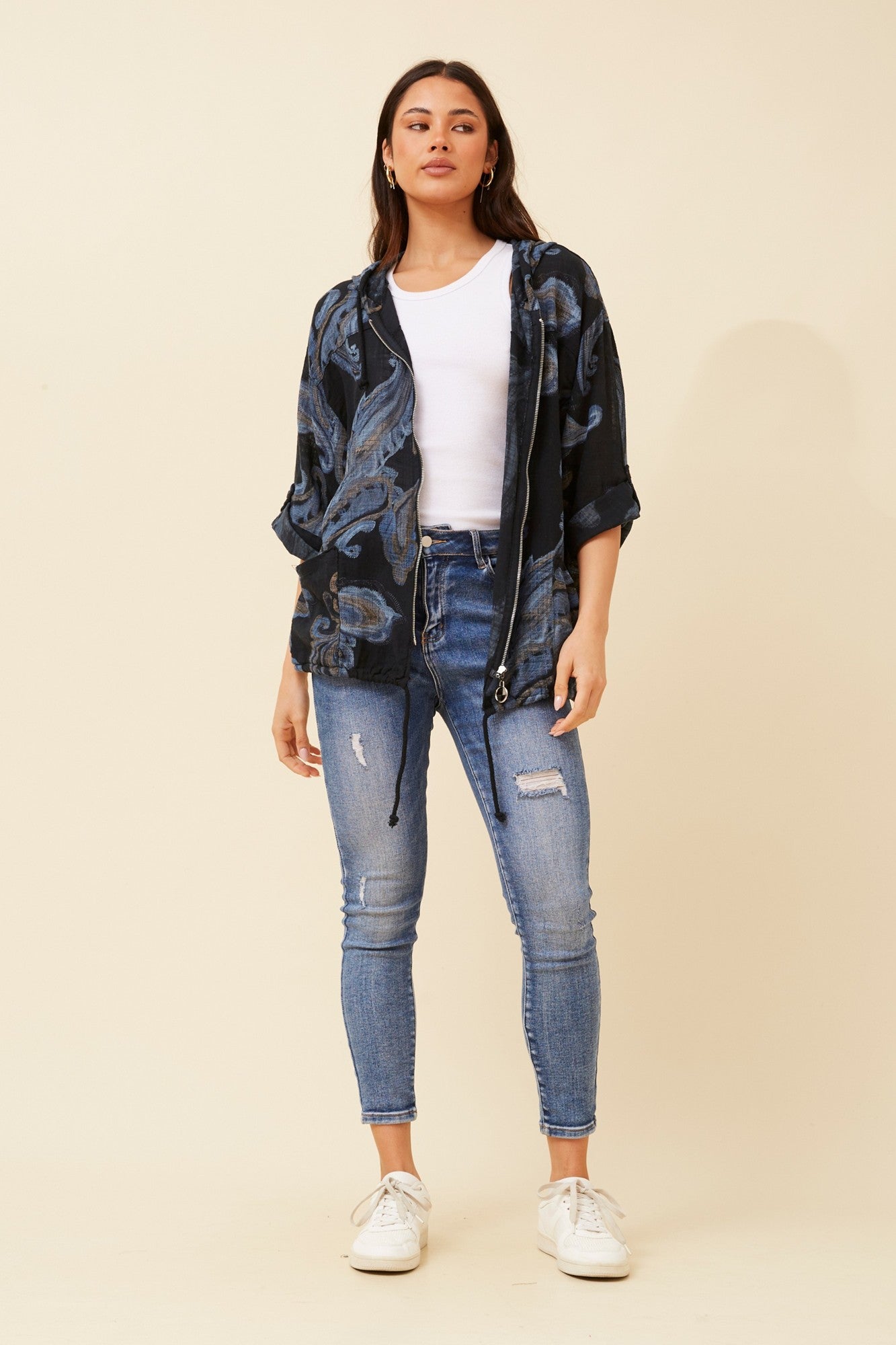 FIORINA PAISLEY PRINT HOODY JACKET (Black)