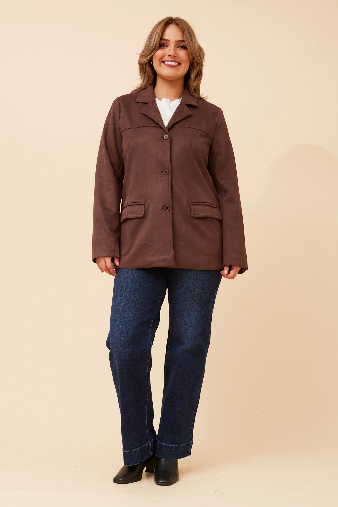 DARBY FAUX SUEDE JACKET (Chocolate)