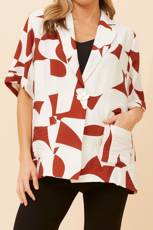VIVETTE ABSTRACT PRINT JACKET (Rust)