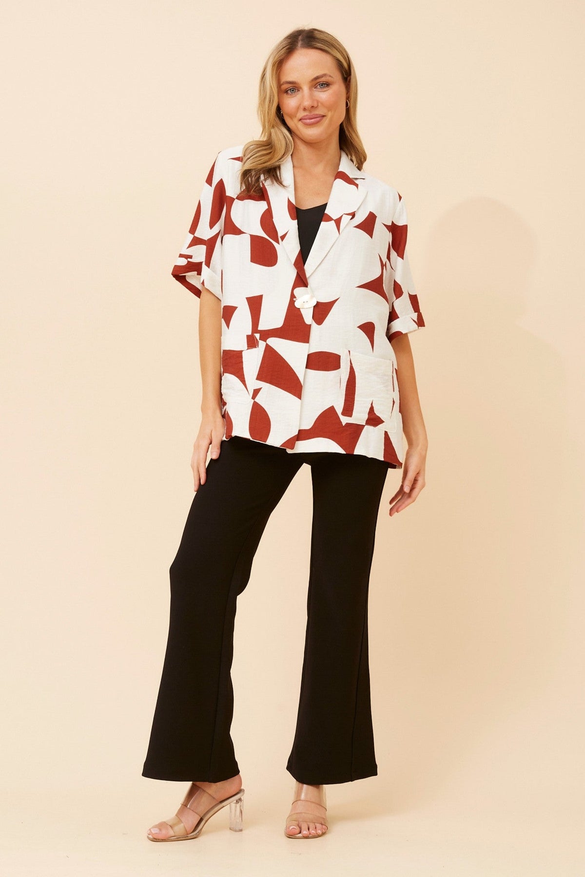 VIVETTE ABSTRACT PRINT JACKET (Rust)