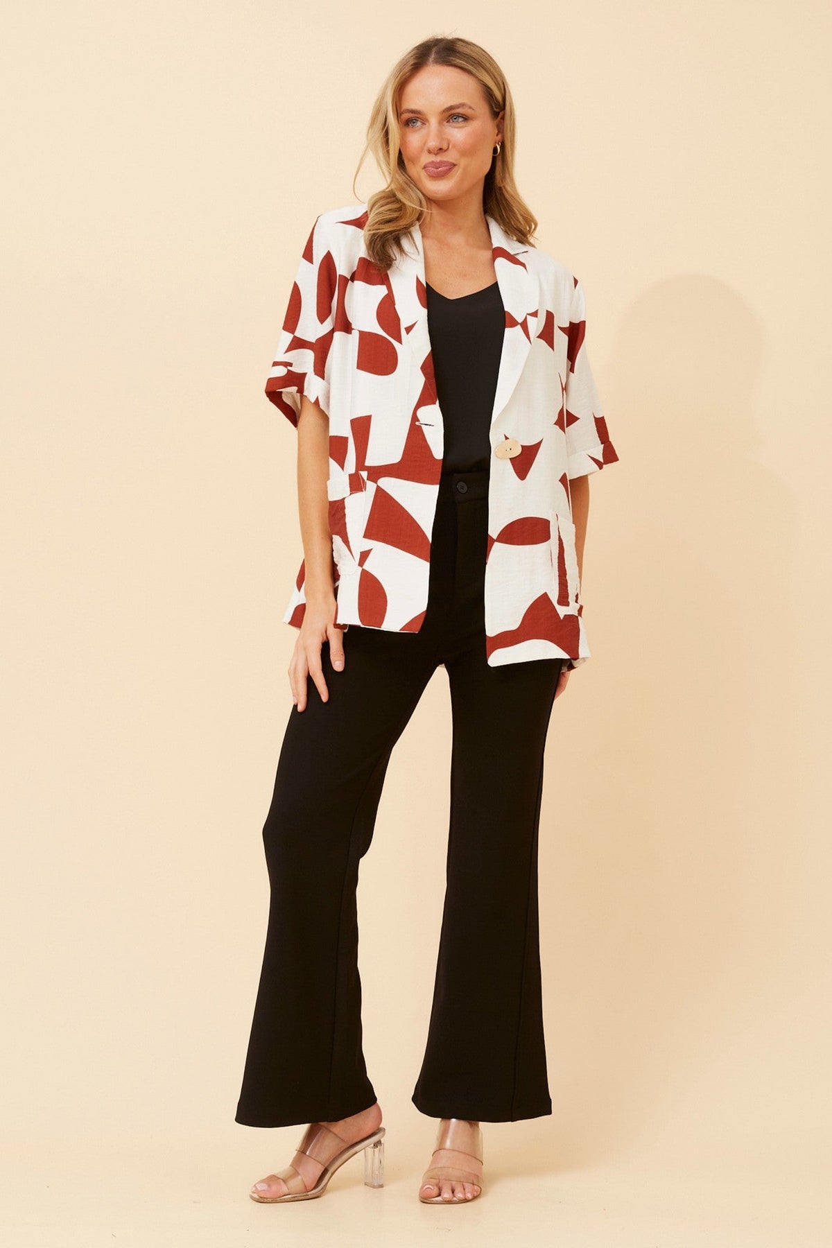 VIVETTE ABSTRACT PRINT JACKET (Rust)