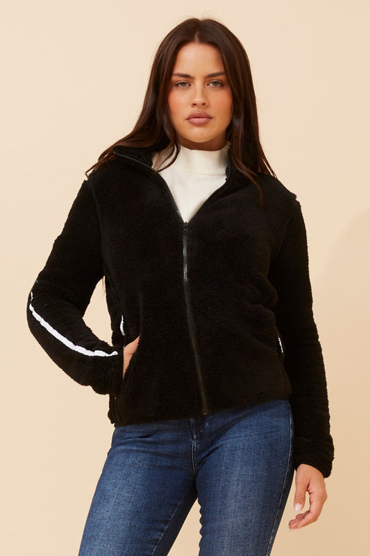 Image of Coats & Jackets. Product name - LYN FAUX FUR JACKET in Black colour by brand - Caroline Morgan Australia