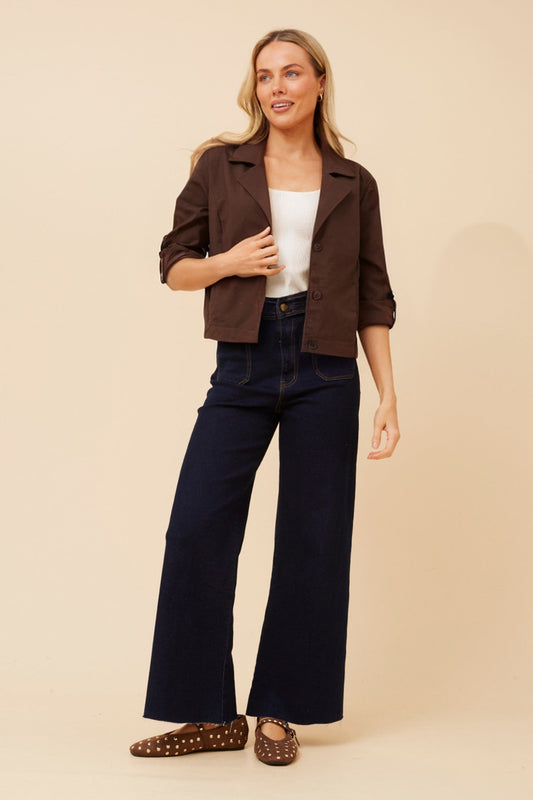 Image of Coats & Jackets. Product name - CASIANE LINEN BLEND JACKET in Navy colour by brand - Caroline Morgan Australia