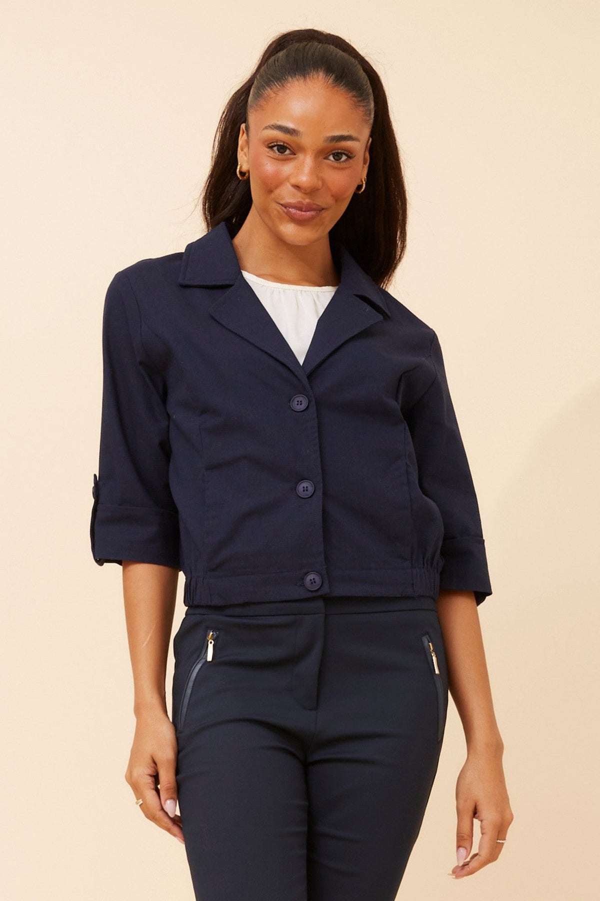 CASIANE LINEN BLEND JACKET (Navy)