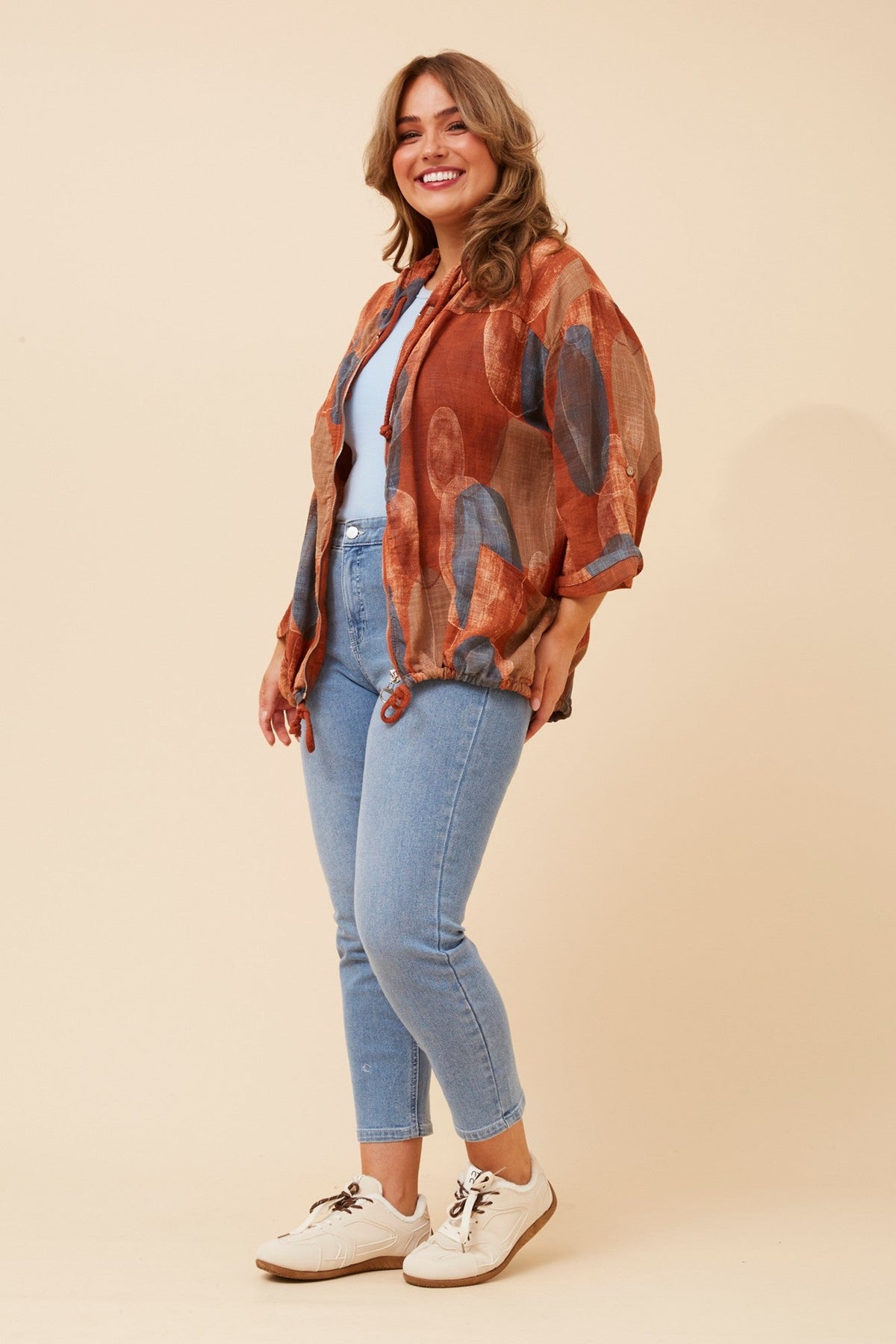 Image of Coats & Jackets. Product name - FIORINA ABSTRACT PRINT JACKET in Khaki colour by brand - BOTTEGA MODA