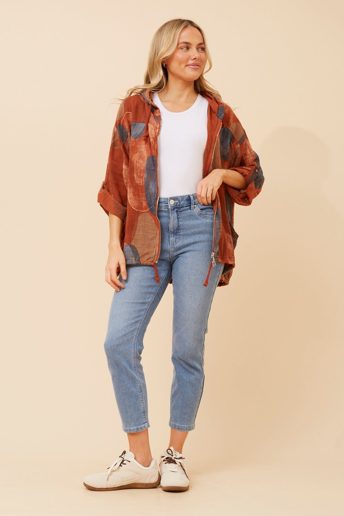 Image of Coats & Jackets. Product name - FIORINA ABSTRACT PRINT JACKET in Khaki colour by brand - BOTTEGA MODA