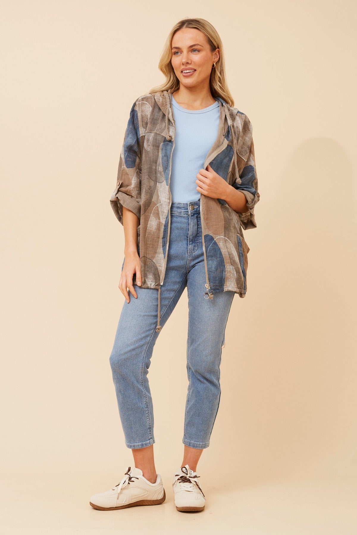 BOTTEGA MODA FIORINA ABSTRACT PRINT JACKET (Fango)