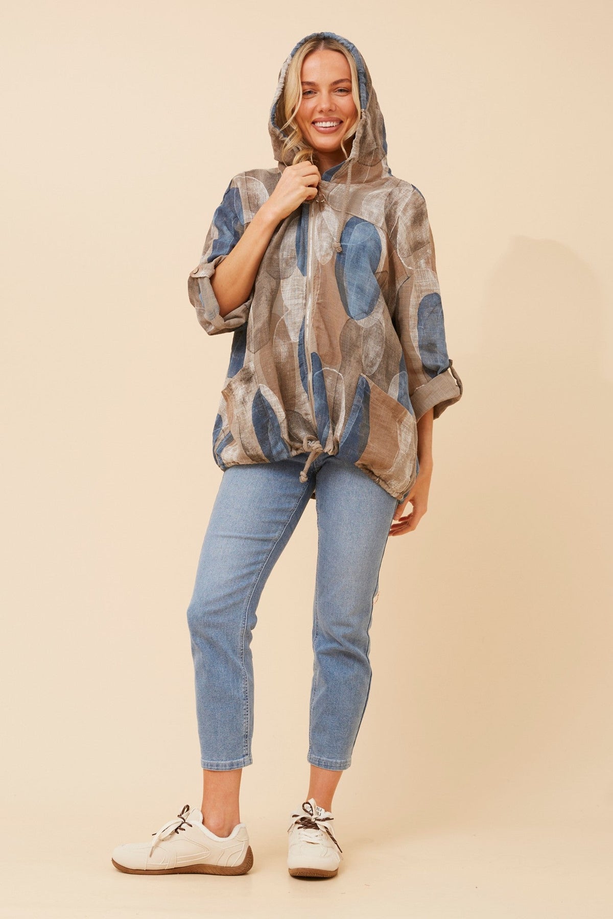 BOTTEGA MODA FIORINA ABSTRACT PRINT JACKET (Fango)
