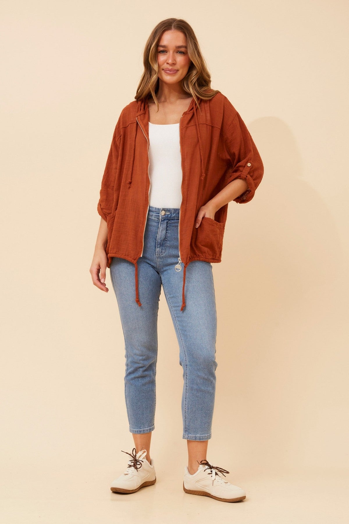 Image of Coats & Jackets. Product name - FIORINA SOLID JACKET in Bitter Chocolate colour by brand - BOTTEGA MODA