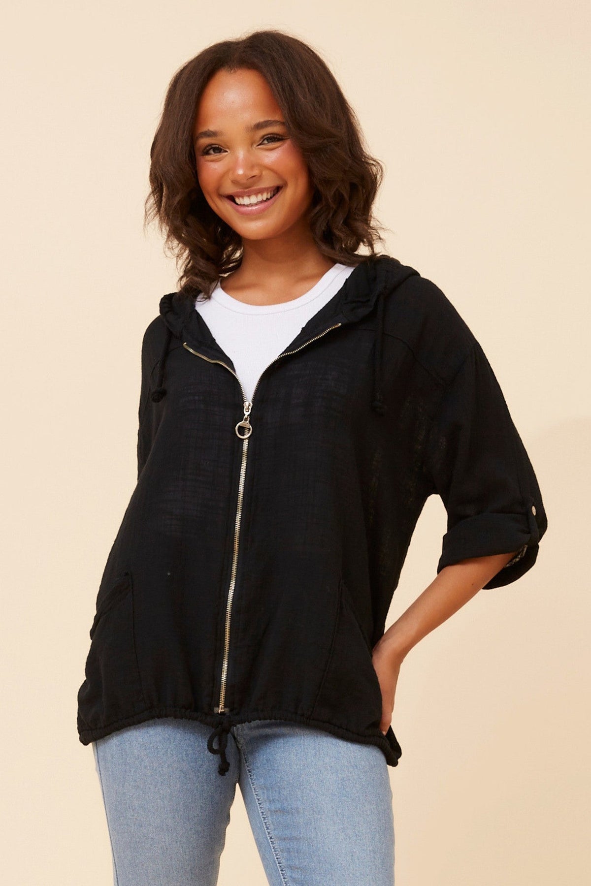 Image of Coats & Jackets. Product name - FIORINA SOLID JACKET in Black colour by brand - BOTTEGA MODA
