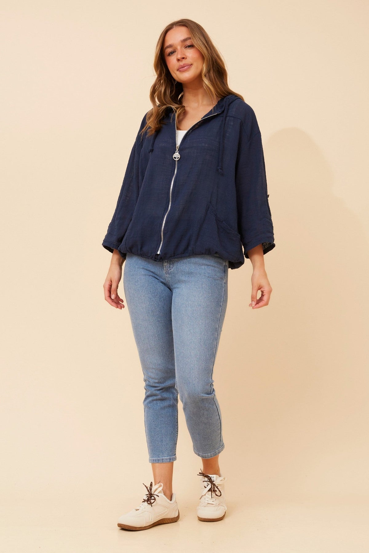 Image of Coats & Jackets. Product name - FIORINA SOLID JACKET in Navy colour by brand - BOTTEGA MODA