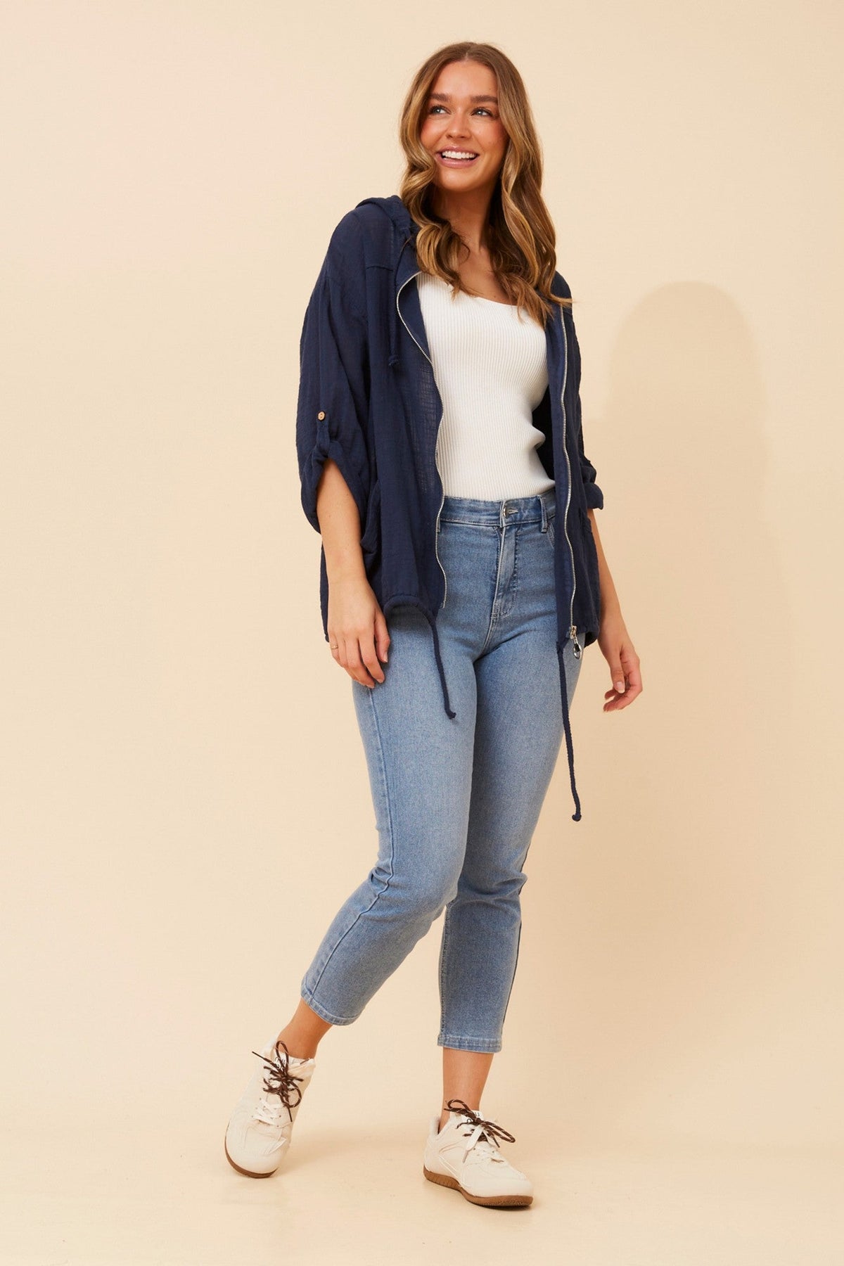 BOTTEGA MODA FIORINA SOLID JACKET (Navy)