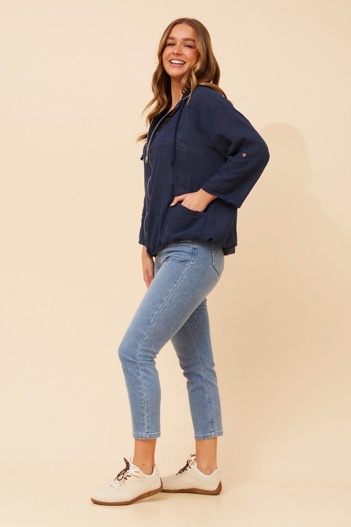 BOTTEGA MODA FIORINA SOLID JACKET (Navy)