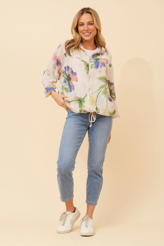 FIORINA FLORAL HOODY JACKET (Stone)