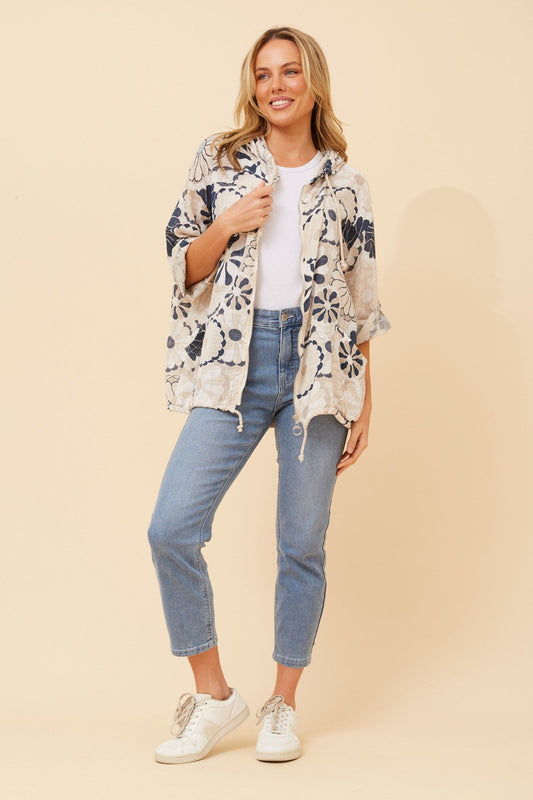 Image of Coats & Jackets. Product name - FIORINA FLORAL PRINT JACKET in Beige colour by brand - BOTTEGA MODA