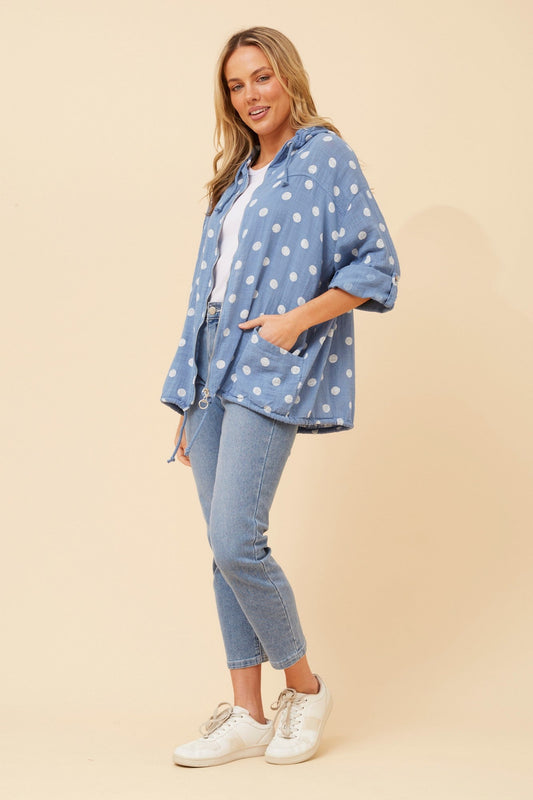 Image of Coats & Jackets. Product name - FIORINA POLKA DOT PRINT HOODY JACKET in Beige/White colour by brand - BOTTEGA MODA