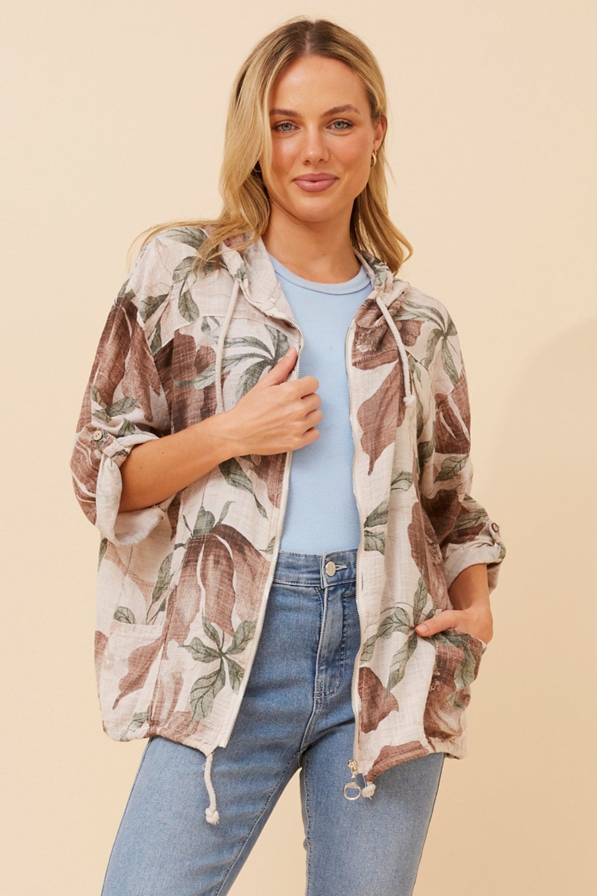 FIORINA FLORAL HOODY JACKET (Beige)