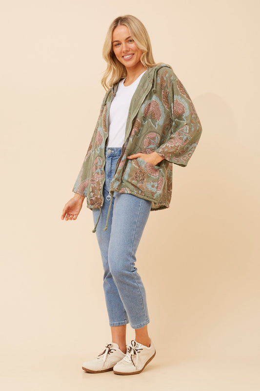 FIORINA FLORAL HOODY JACKET (Khaki)