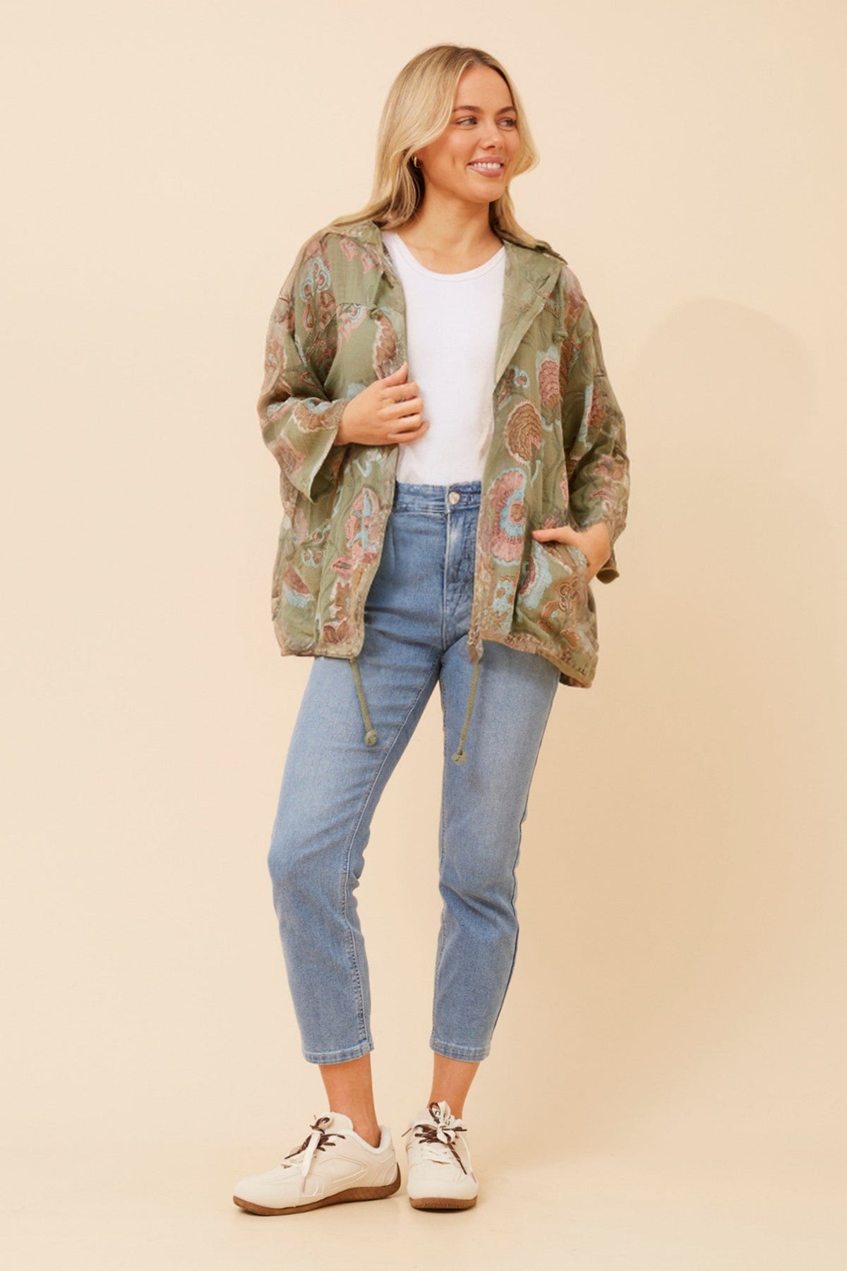 FIORINA FLORAL HOODY JACKET (Khaki)