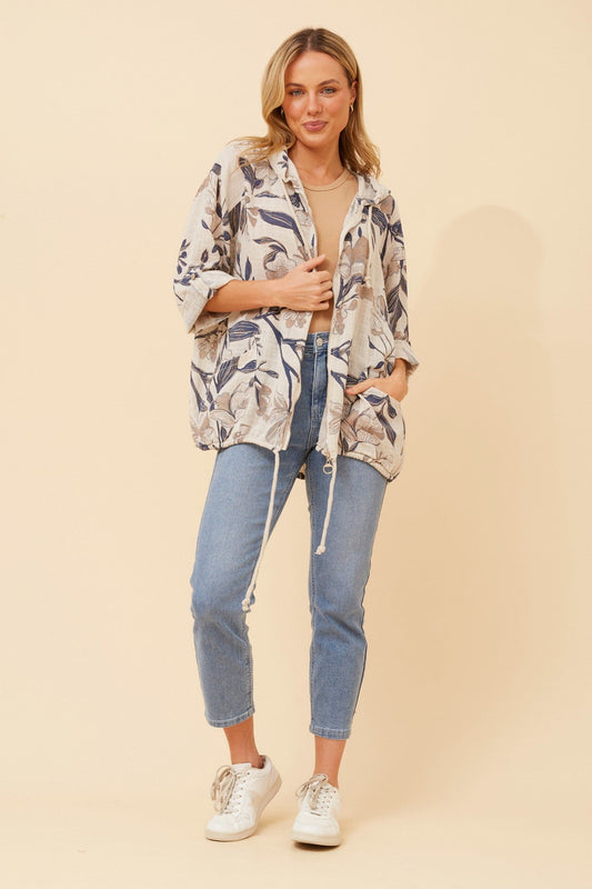 Image of Coats & Jackets. Product name - FIORINA FLORAL PRINT JACKET in Multi Blue colour by brand - BOTTEGA MODA