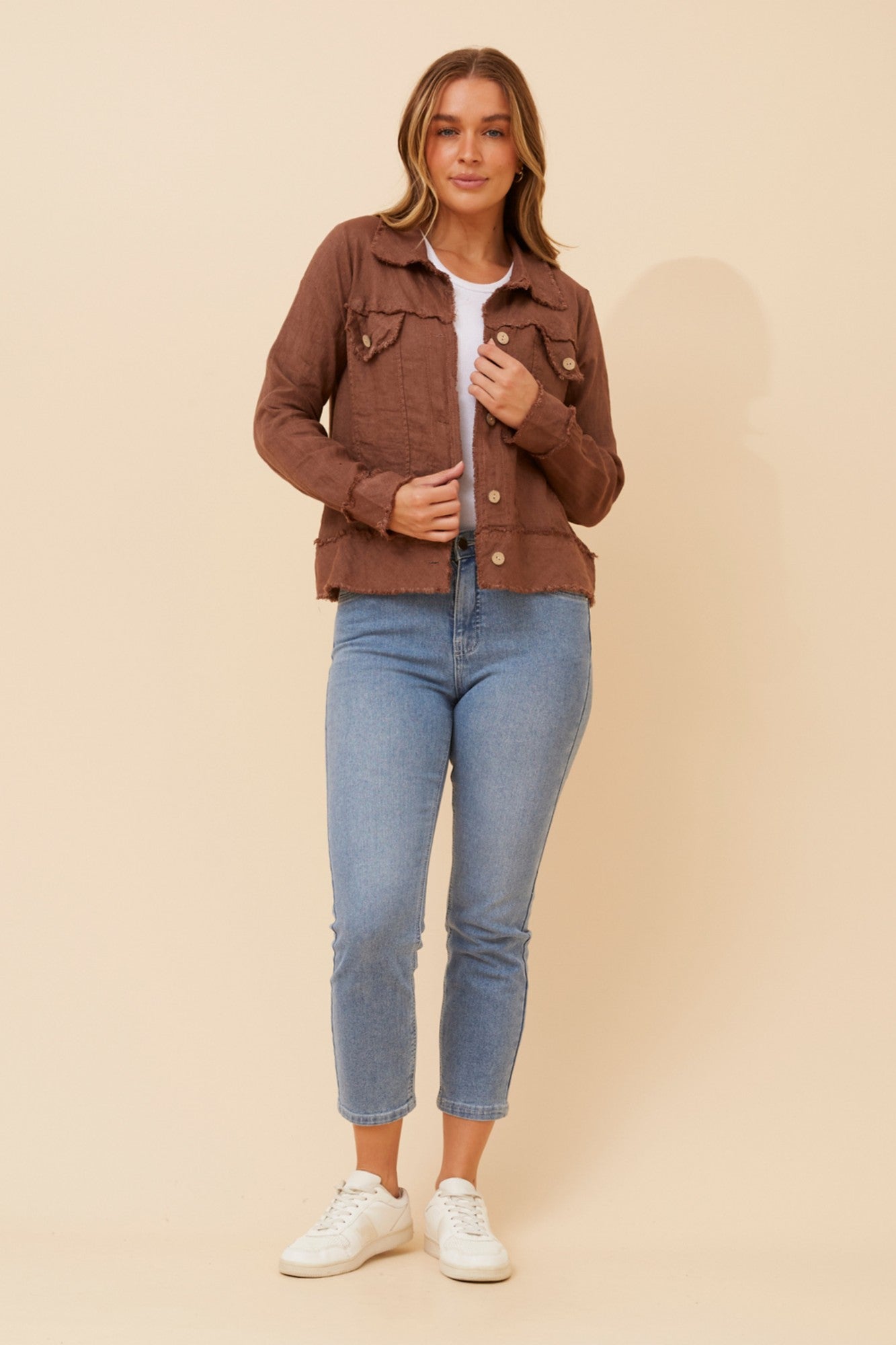 EDA SOLID LINEN JACKET (Chocolate)