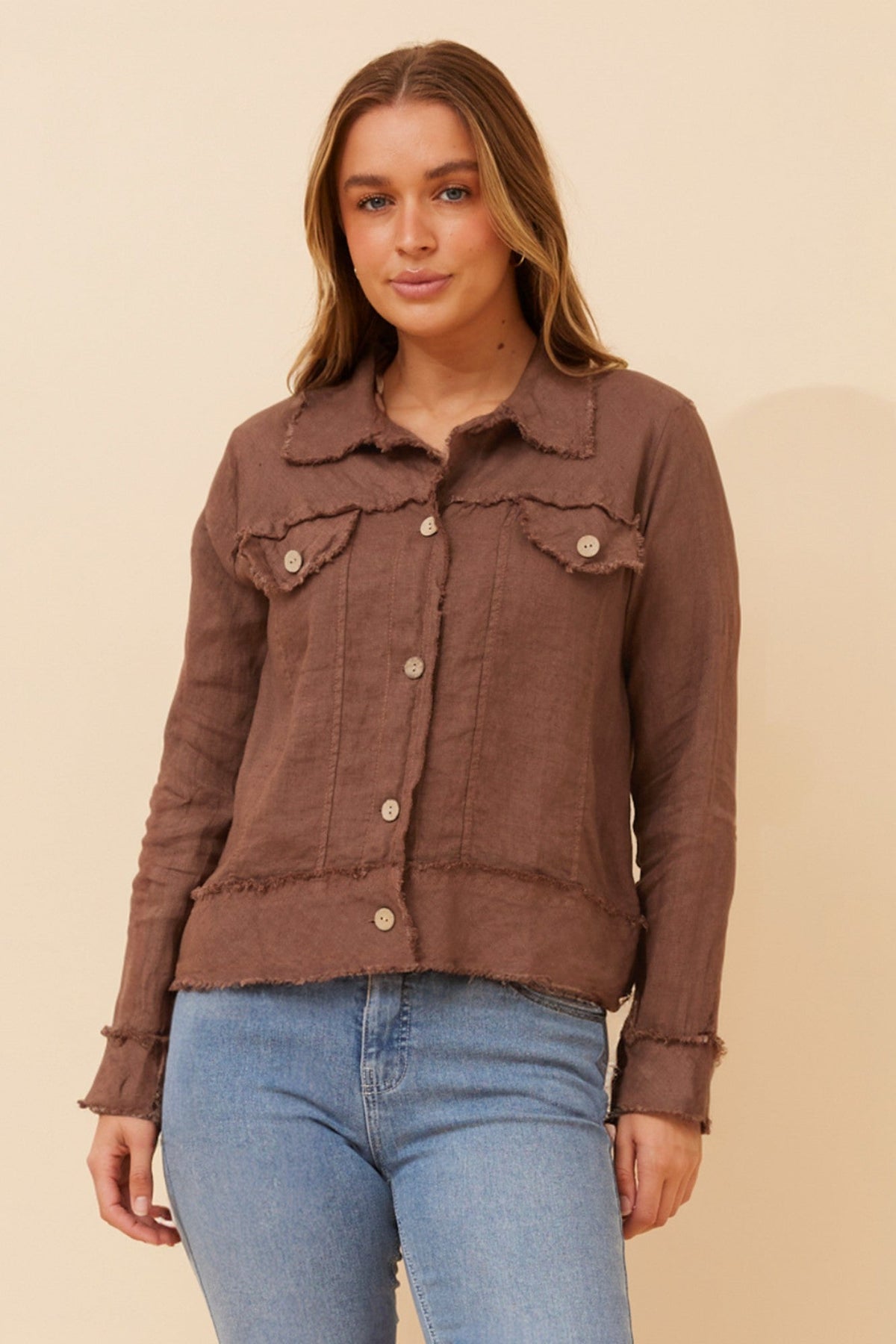 EDA SOLID LINEN JACKET (Chocolate)