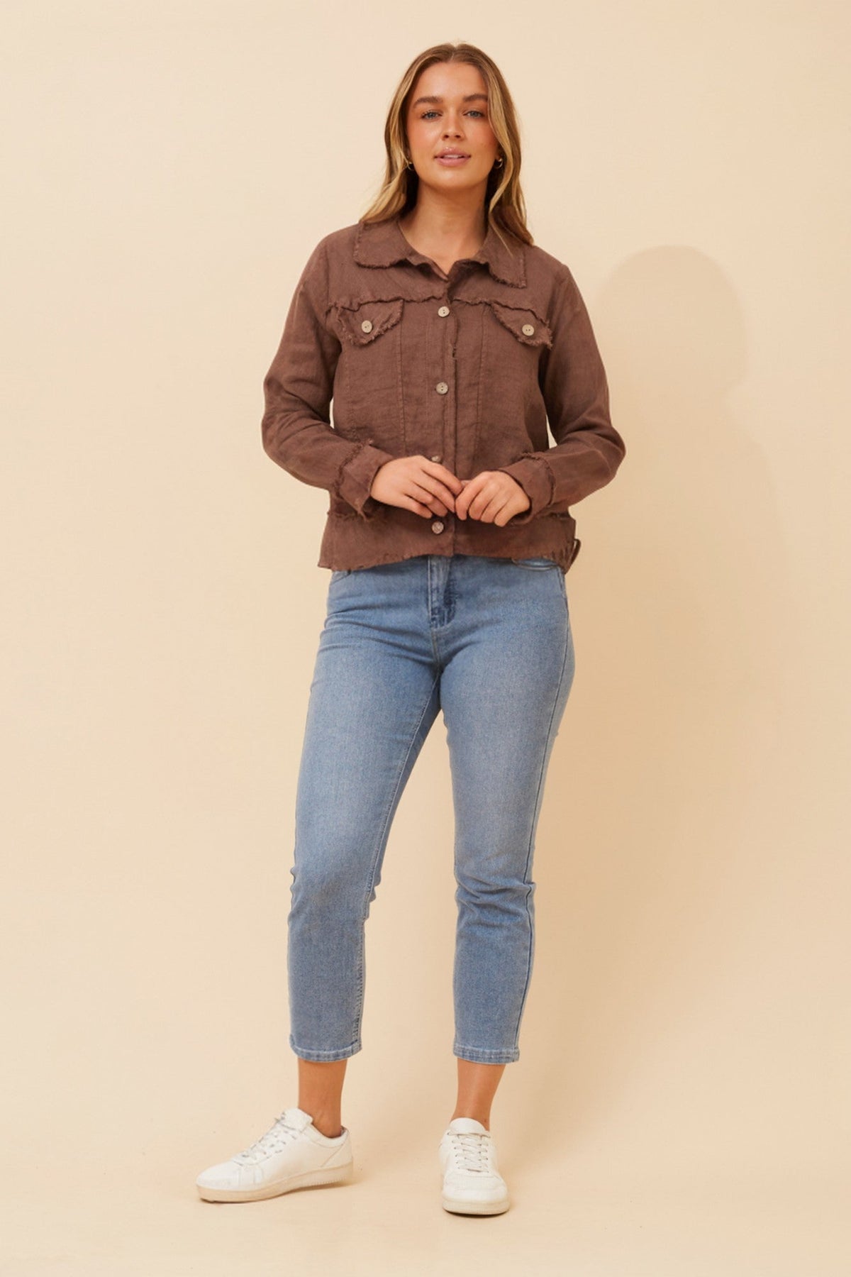 EDA SOLID LINEN JACKET (Chocolate)